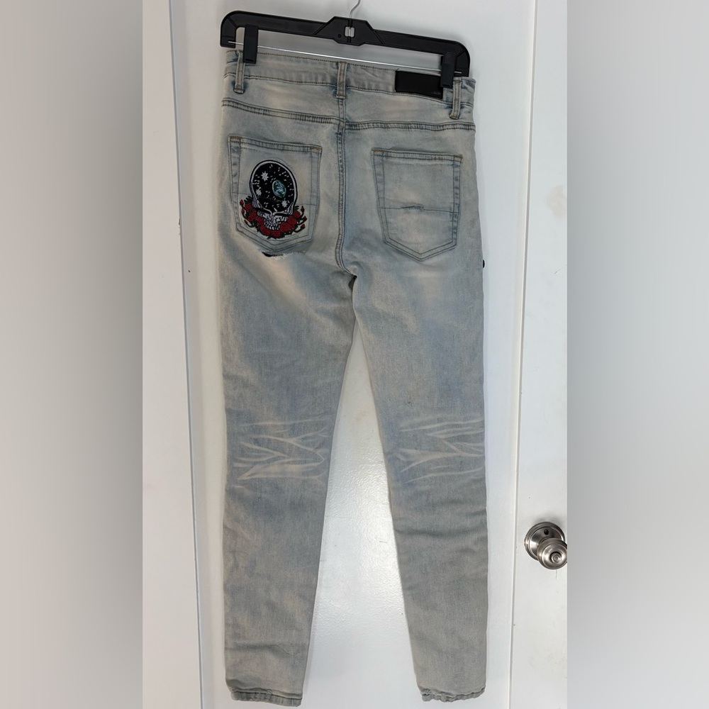 Amiri Grateful Dead Dancing Bears Light Wash Distressed Jeans Size 29 - Picture 3 of 16